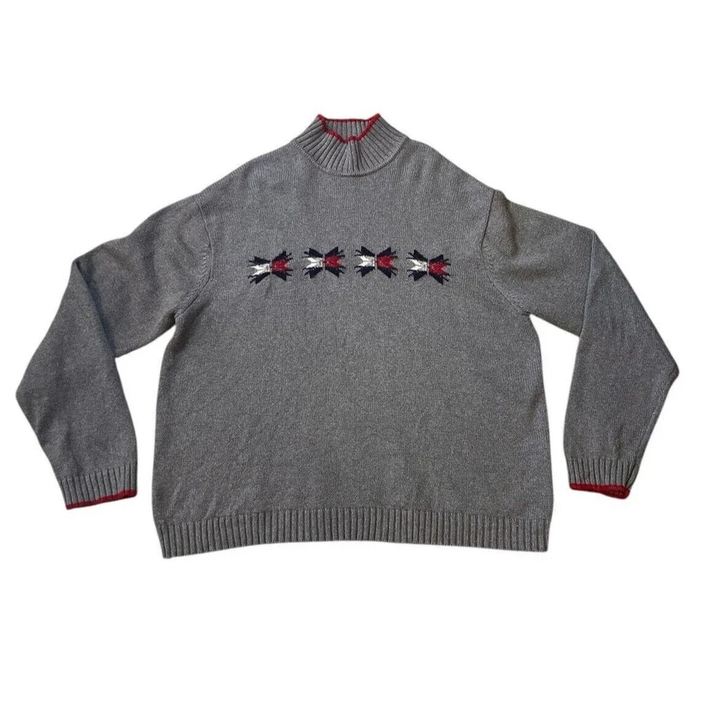 Vtg Tommy Hilfiger Flag Snowflake Gray‎ Pullover Sweater Mens Sz XXL